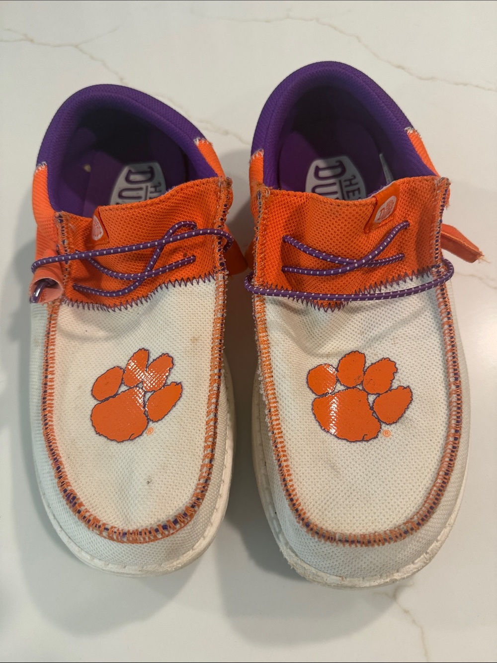 Hey Dude Clemson Canvas Slip-On Sneakers in Orange & Purple